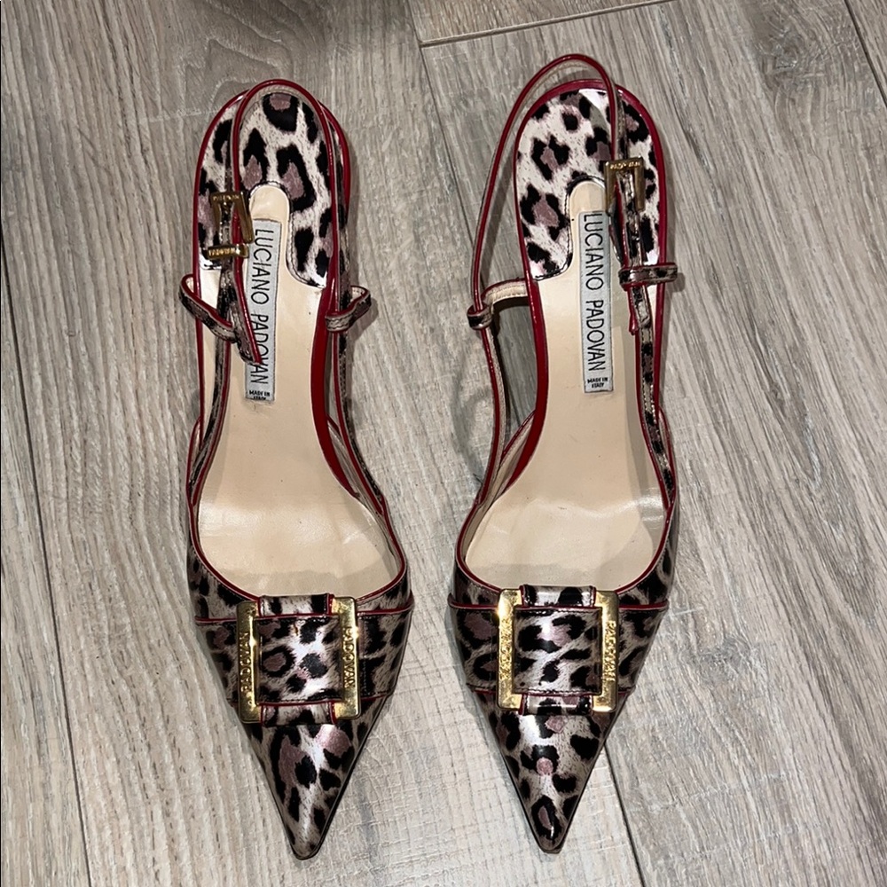 Luciano padovan red leopard print heels‎